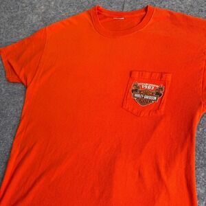 Harley-Davidson Horny Toad Temple Texas Orange Pocket T-Shirt Mens L Graphic Tee